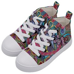 Psychedelic Flower Red Colors Yellow Abstract Psicodelia Kids  Mid-top Canvas Sneakers by Modalart