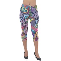 Psychedelic Flower Red Colors Yellow Abstract Psicodelia Lightweight Velour Capri Leggings  by Modalart