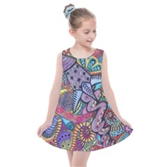 Psychedelic Flower Red Colors Yellow Abstract Psicodelia Kids  Summer Dress by Modalart