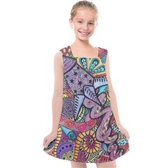 Psychedelic Flower Red Colors Yellow Abstract Psicodelia Kids  Cross Back Dress by Modalart