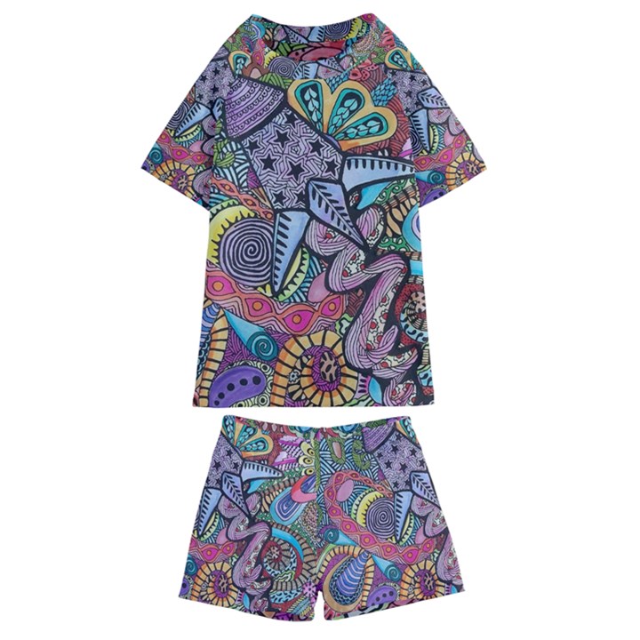 Psychedelic Flower Red Colors Yellow Abstract Psicodelia Kids  Swim T-Shirt and Shorts Set