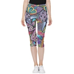 Psychedelic Flower Red Colors Yellow Abstract Psicodelia Inside Out Lightweight Velour Capri Leggings  by Modalart