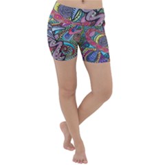 Psychedelic Flower Red Colors Yellow Abstract Psicodelia Lightweight Velour Yoga Shorts by Modalart