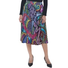 Psychedelic Flower Red Colors Yellow Abstract Psicodelia Classic Velour Midi Skirt 