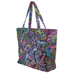 Psychedelic Flower Red Colors Yellow Abstract Psicodelia Zip Up Canvas Bag by Modalart