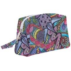 Psychedelic Flower Red Colors Yellow Abstract Psicodelia Wristlet Pouch Bag (large) by Modalart