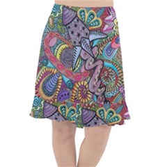 Psychedelic Flower Red Colors Yellow Abstract Psicodelia Fishtail Chiffon Skirt by Modalart