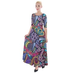 Psychedelic Flower Red Colors Yellow Abstract Psicodelia Half Sleeves Maxi Dress by Modalart