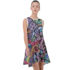 Psychedelic Flower Red Colors Yellow Abstract Psicodelia Frill Swing Dress by Modalart