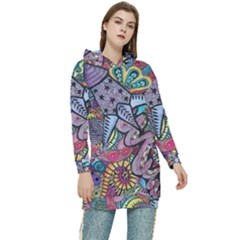 Psychedelic Flower Red Colors Yellow Abstract Psicodelia Women s Long Oversized Pullover Hoodie