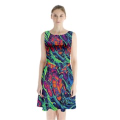 Color Colorful Geoglyser Abstract Holographic Sleeveless Waist Tie Chiffon Dress