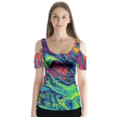 Color Colorful Geoglyser Abstract Holographic Butterfly Sleeve Cutout T-shirt 