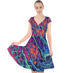 Color Colorful Geoglyser Abstract Holographic Cap Sleeve Front Wrap Midi Dress by Modalart