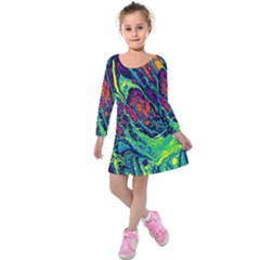 Color Colorful Geoglyser Abstract Holographic Kids  Long Sleeve Velvet Dress