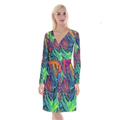 Color Colorful Geoglyser Abstract Holographic Long Sleeve Velvet Front Wrap Dress by Modalart