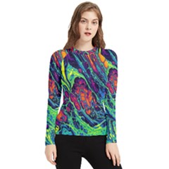 Color Colorful Geoglyser Abstract Holographic Women s Long Sleeve Rash Guard by Modalart