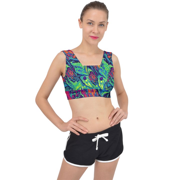 Color Colorful Geoglyser Abstract Holographic V-Back Sports Bra