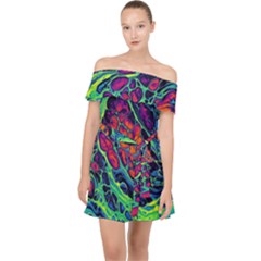 Color Colorful Geoglyser Abstract Holographic Off Shoulder Chiffon Dress by Modalart