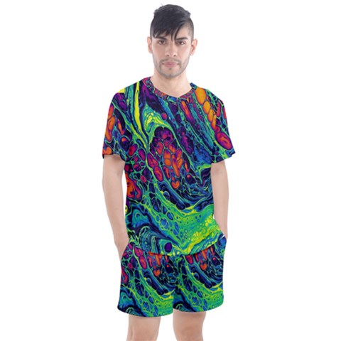 Color Colorful Geoglyser Abstract Holographic Men s Mesh T-shirt And Shorts Set by Modalart