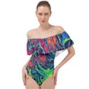 Color Colorful Geoglyser Abstract Holographic Off Shoulder Velour Bodysuit  View1