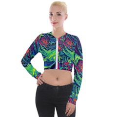 Color Colorful Geoglyser Abstract Holographic Long Sleeve Cropped Velvet Jacket