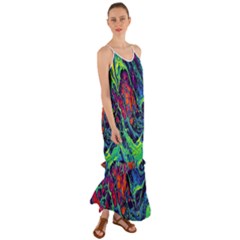 Color Colorful Geoglyser Abstract Holographic Cami Maxi Ruffle Chiffon Dress by Modalart