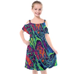 Color Colorful Geoglyser Abstract Holographic Kids  Cut Out Shoulders Chiffon Dress by Modalart