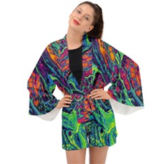 Color Colorful Geoglyser Abstract Holographic Long Sleeve Kimono