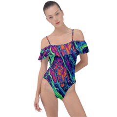 Color Colorful Geoglyser Abstract Holographic Frill Detail One Piece Swimsuit by Modalart