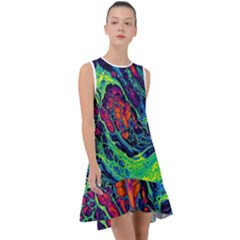 Color Colorful Geoglyser Abstract Holographic Frill Swing Dress by Modalart