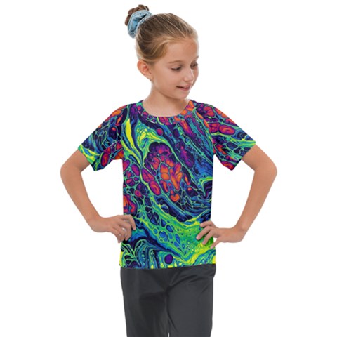 Color Colorful Geoglyser Abstract Holographic Kids  Mesh Piece T-shirt by Modalart