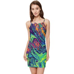 Color Colorful Geoglyser Abstract Holographic Summer Tie Front Dress by Modalart