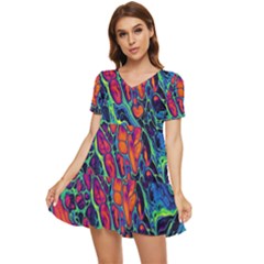 Color Colorful Geoglyser Abstract Holographic Tiered Short Sleeve Babydoll Dress by Modalart