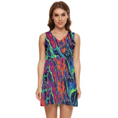 Color Colorful Geoglyser Abstract Holographic Tiered Sleeveless Mini Dress by Modalart