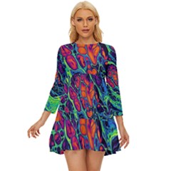 Color Colorful Geoglyser Abstract Holographic Long Sleeve Babydoll Dress by Modalart