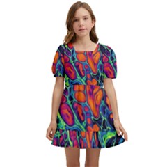 Color Colorful Geoglyser Abstract Holographic Kids  Short Sleeve Dolly Dress by Modalart