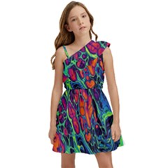 Color Colorful Geoglyser Abstract Holographic Kids  One Shoulder Party Dress by Modalart