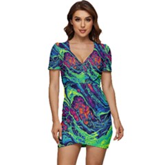 Color Colorful Geoglyser Abstract Holographic Low Cut Cap Sleeve Mini Dress by Modalart