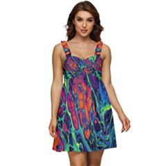 Color Colorful Geoglyser Abstract Holographic Ruffle Strap Babydoll Chiffon Dress by Modalart