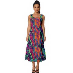 Color Colorful Geoglyser Abstract Holographic Square Neckline Tiered Midi Dress by Modalart