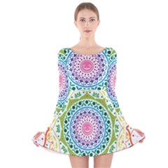 Mandala Pattern Rainbow Pride Long Sleeve Velvet Skater Dress