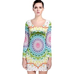 Mandala Pattern Rainbow Pride Long Sleeve Velvet Bodycon Dress