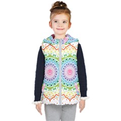 Mandala Pattern Rainbow Pride Kids  Hooded Puffer Vest