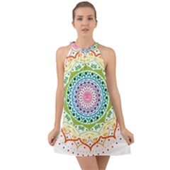 Mandala Pattern Rainbow Pride Halter Tie Back Chiffon Dress by Vaneshop