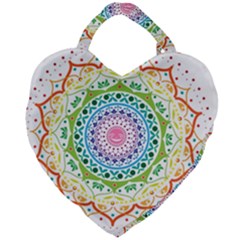 Mandala Pattern Rainbow Pride Giant Heart Shaped Tote by Vaneshop