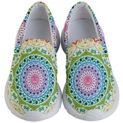 Mandala Pattern Rainbow Pride Kids Lightweight Slip Ons by Vaneshop