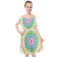 Mandala Pattern Rainbow Pride Kids  Cut Out Shoulders Chiffon Dress by Vaneshop