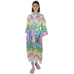 Mandala Pattern Rainbow Pride Maxi Satin Kimono by Vaneshop