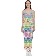 Mandala Pattern Rainbow Pride V-neck Camisole Jumpsuit by Vaneshop