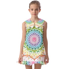 Mandala Pattern Rainbow Pride Kids  Pilgrim Collar Ruffle Hem Dress by Vaneshop